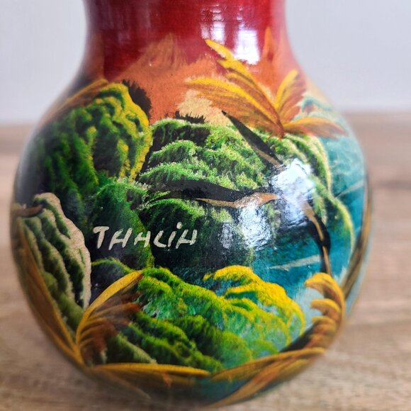 Vintage hand painted ceramic vase with exotic birds. Signed by artist pottery. - Picture 3 of 6